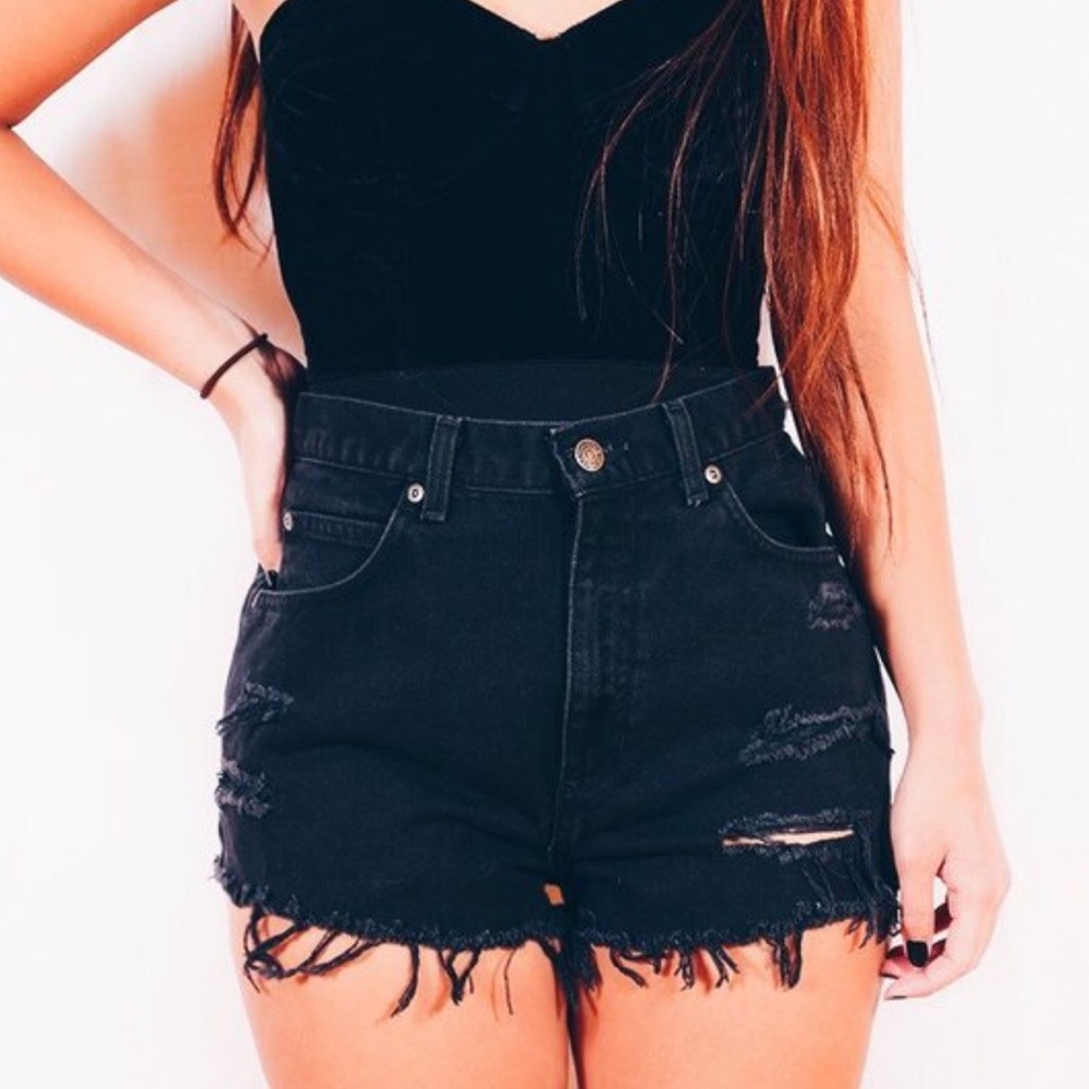 Vintage Black High Waist Grunge Shorts, Distressed - Picture 1 of 1